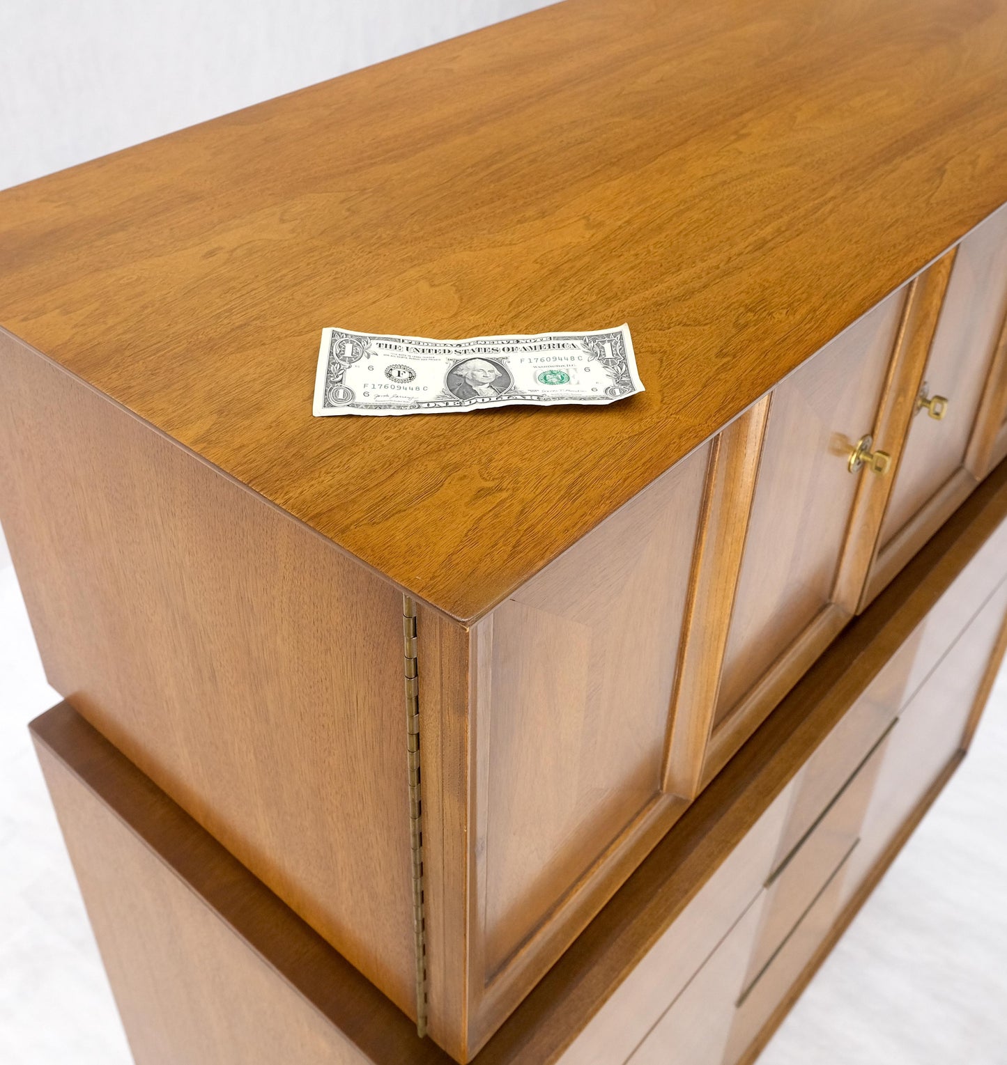 Light Walnut Sculptural Drawer Fronts Double Door Compartment High Chest Dresser