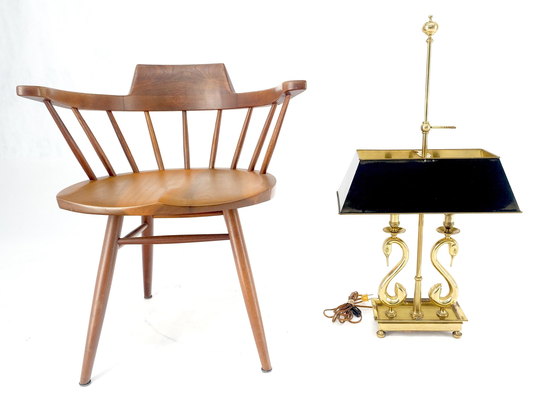 EstablishedLines Adjustable Shade Swans Lire Looking Base Heavy Solid Brass Base Table Lamp MINT!