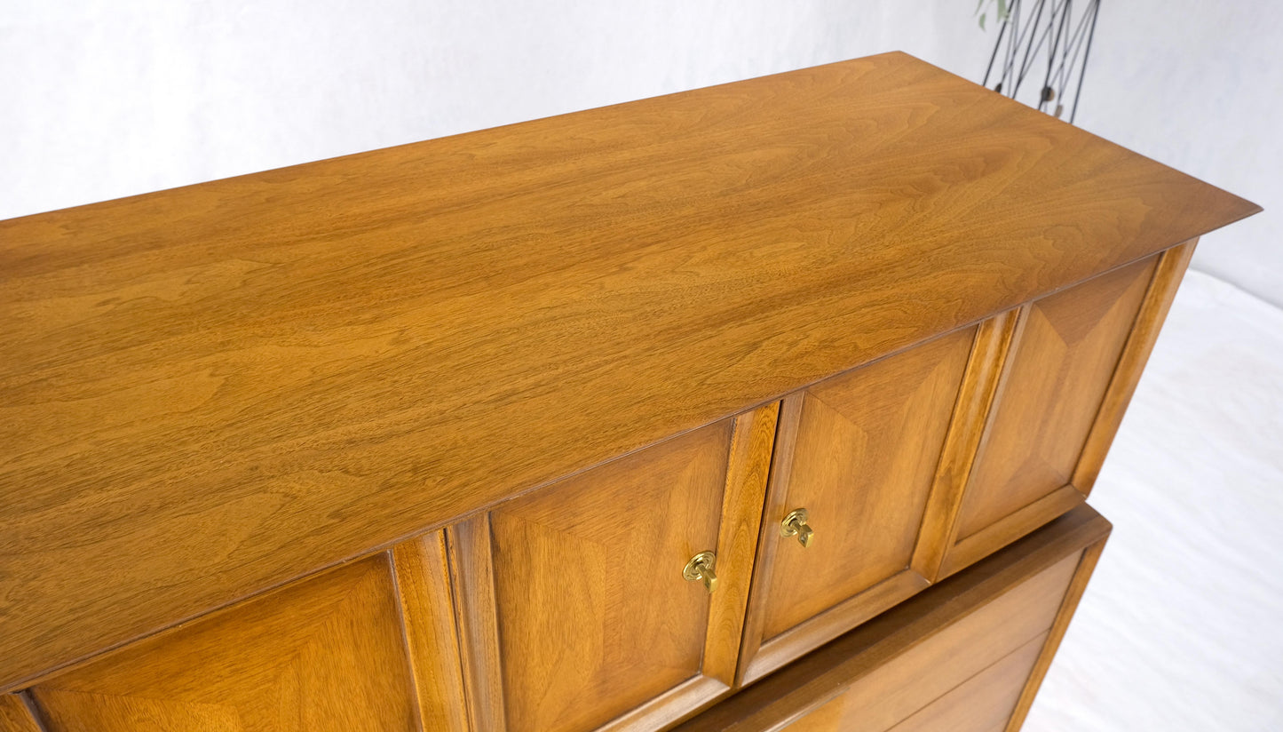 Light Walnut Sculptural Drawer Fronts Double Door Compartment High Chest Dresser