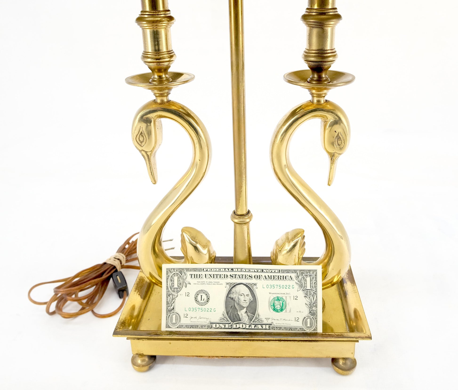 EstablishedLines Adjustable Shade Swans Lire Looking Base Heavy Solid Brass Base Table Lamp MINT!