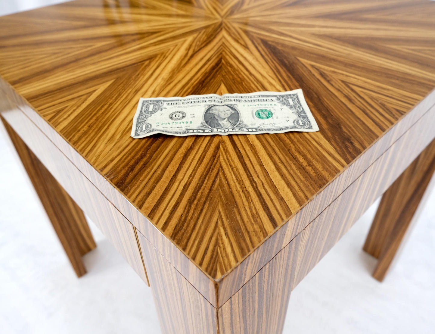 EstablishedLines Square Parsons Style Sunburst Inlay Zebra Wood Occasional End Side Lamp Table