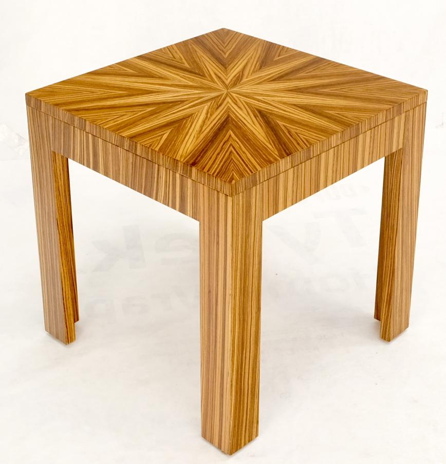 EstablishedLines Square Parsons Style Sunburst Inlay Zebra Wood Occasional End Side Lamp Table