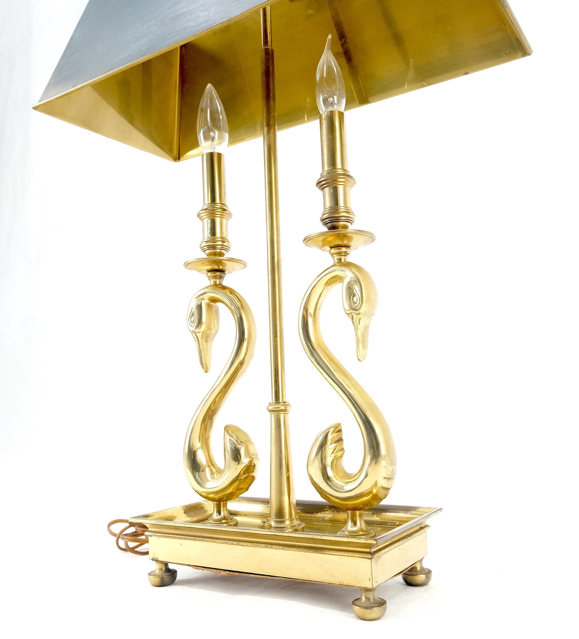 EstablishedLines Adjustable Shade Swans Lire Looking Base Heavy Solid Brass Base Table Lamp MINT!
