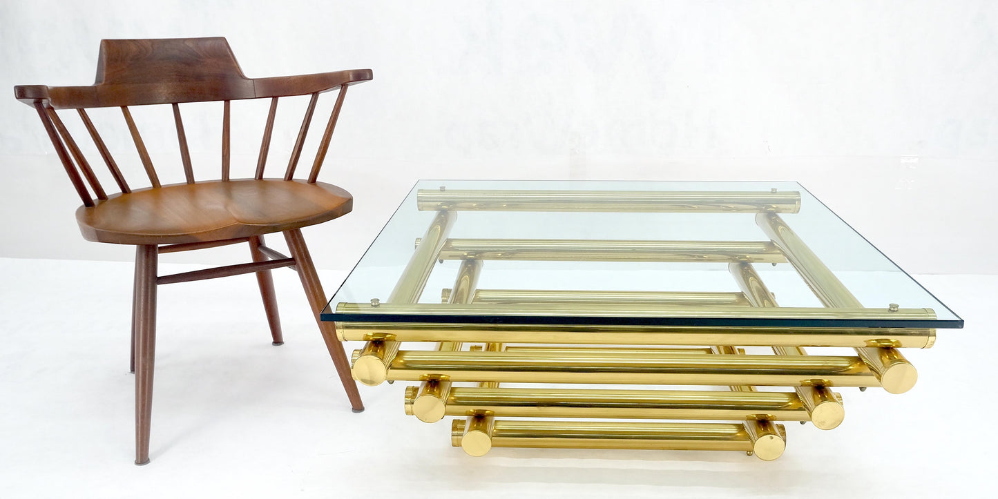 EstablishedLines Solid Brass Tube Segment Pyramid Shape Base 36" Square Glass Top Coffee Table