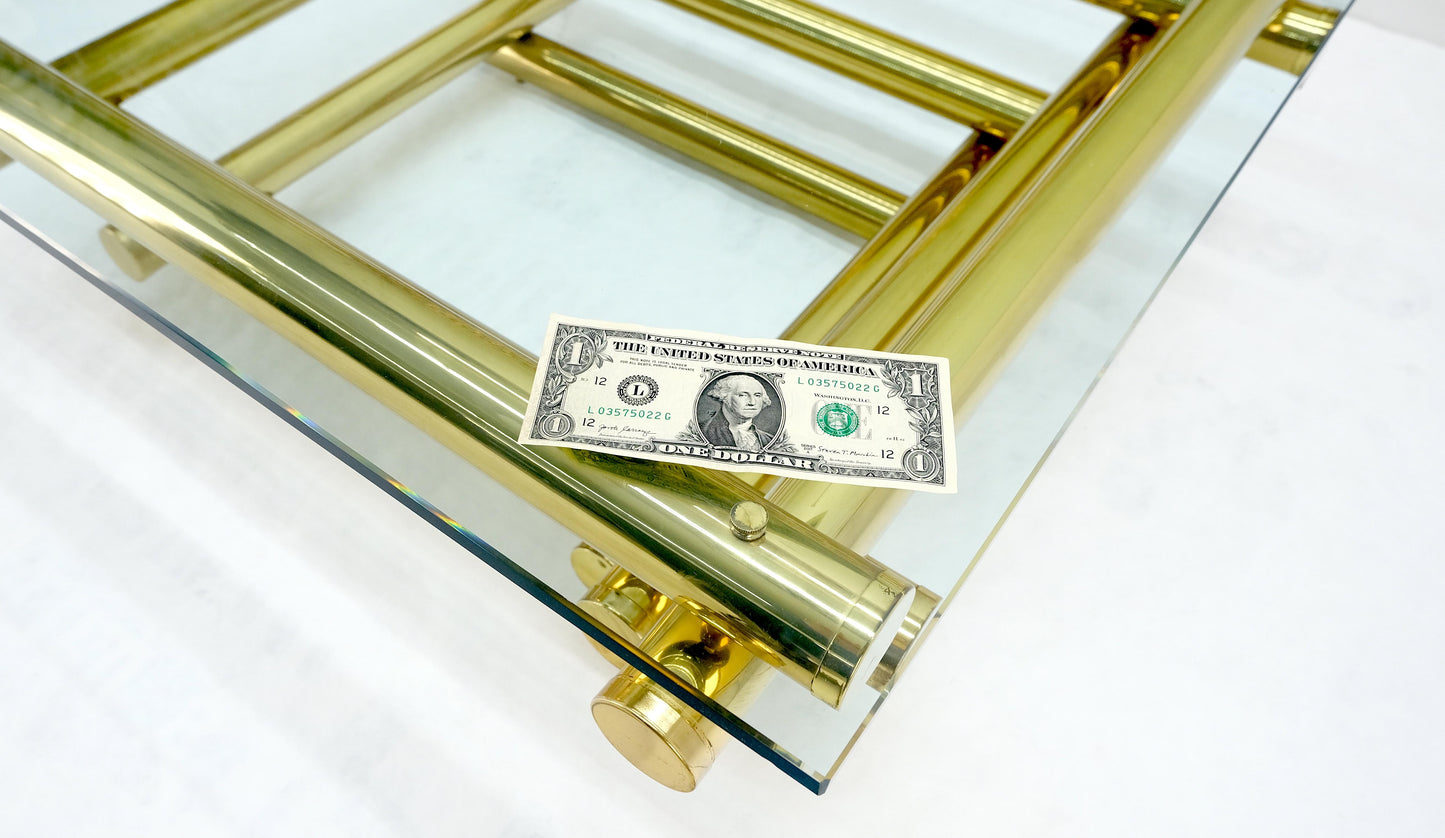 EstablishedLines Solid Brass Tube Segment Pyramid Shape Base 36" Square Glass Top Coffee Table