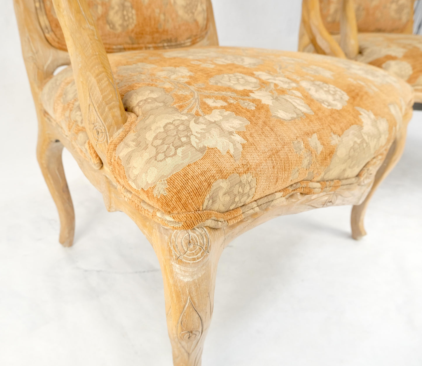 EstablishedLines Pair of Faux Carved Bleached Oak Twig Style Armchairs Fireside Lounge Chairs