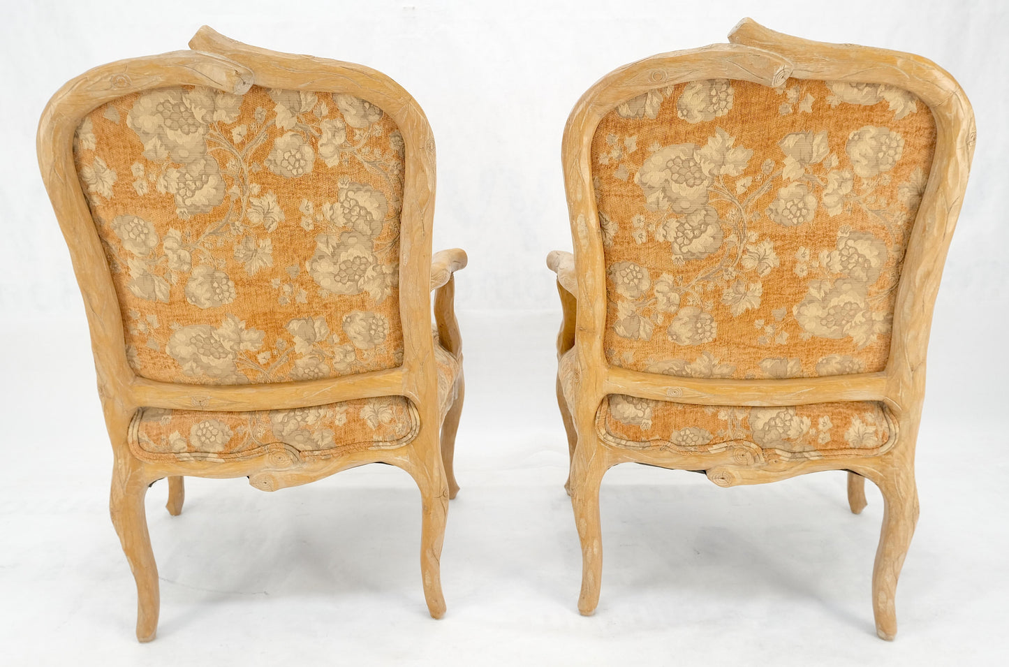 EstablishedLines Pair of Faux Carved Bleached Oak Twig Style Armchairs Fireside Lounge Chairs