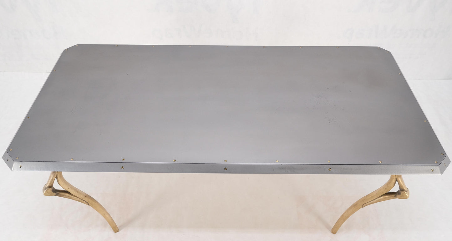 EstablishedLines Steam Punk Heavy Solid Bronze Leg Forged Steel Beveled Edge Top Dining Table