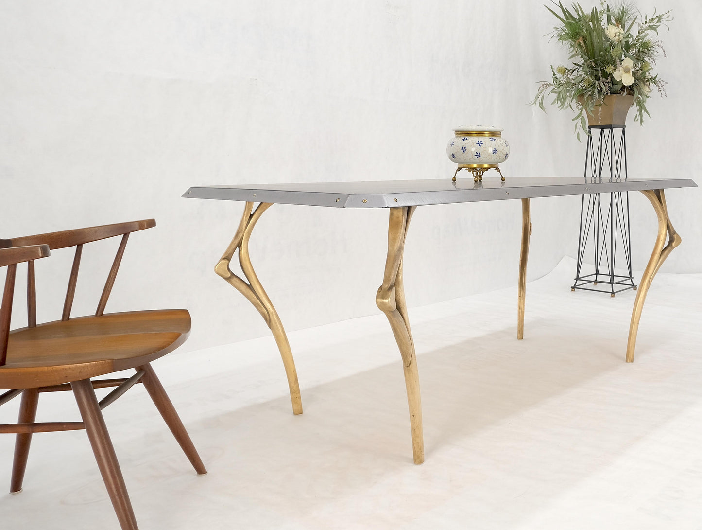 EstablishedLines Steam Punk Heavy Solid Bronze Leg Forged Steel Beveled Edge Top Dining Table