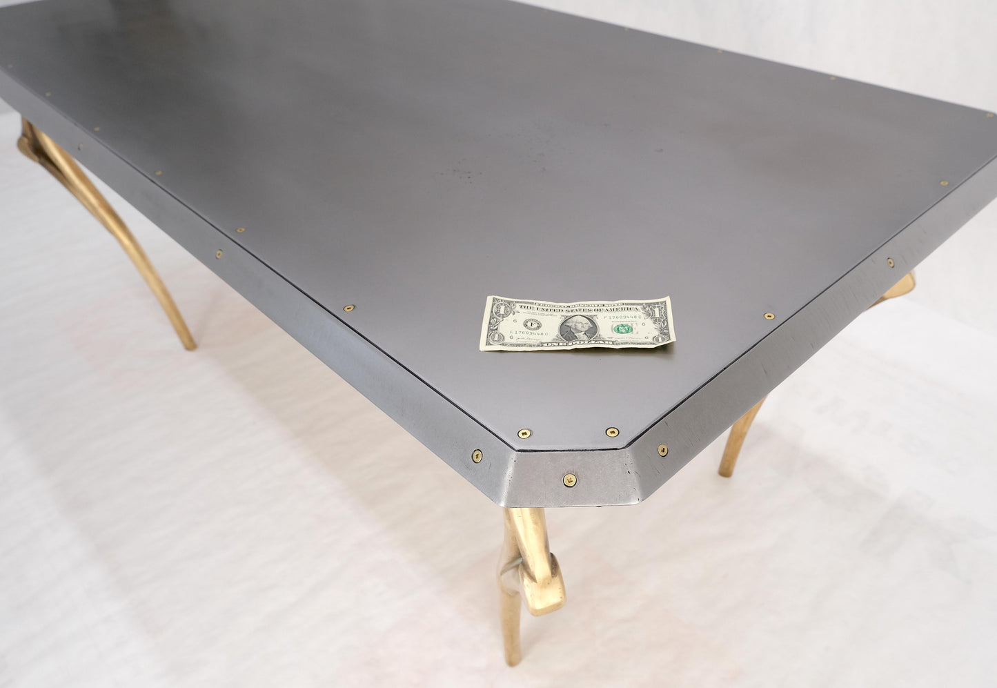 EstablishedLines Steam Punk Heavy Solid Bronze Leg Forged Steel Beveled Edge Top Dining Table