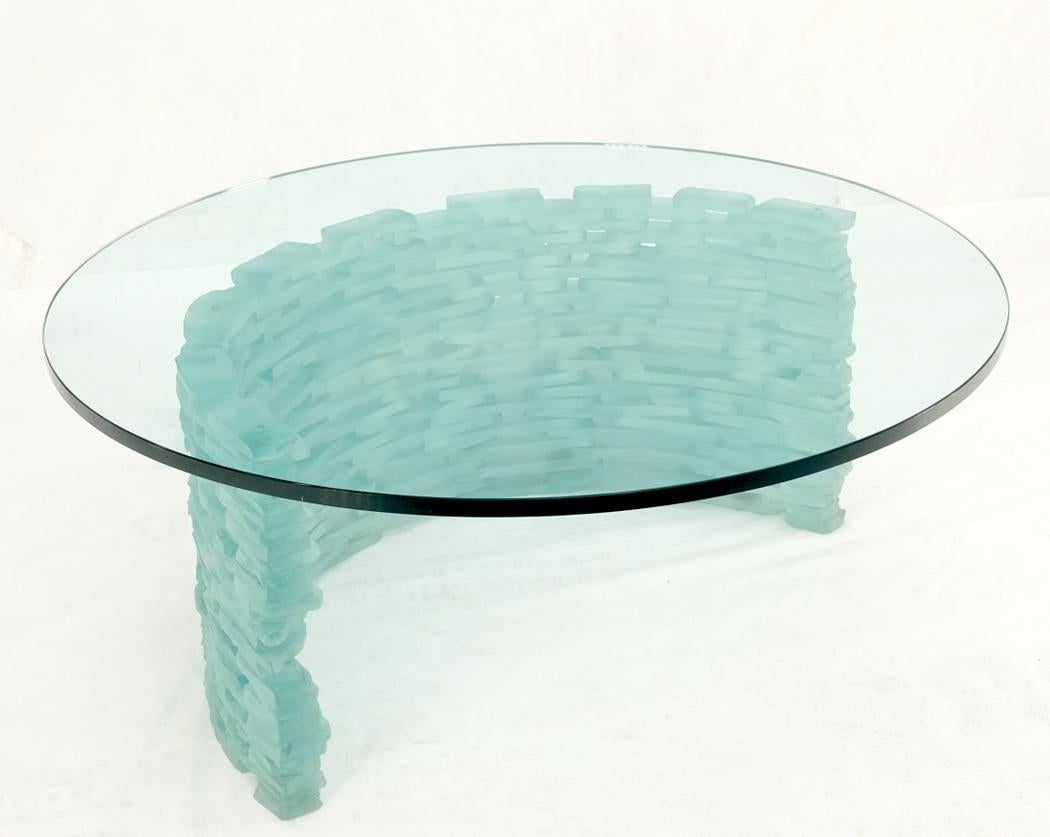 EstablishedLines Frosted Fused C Shape Base "Ice" Glass Blocks Round Top Coffee Table