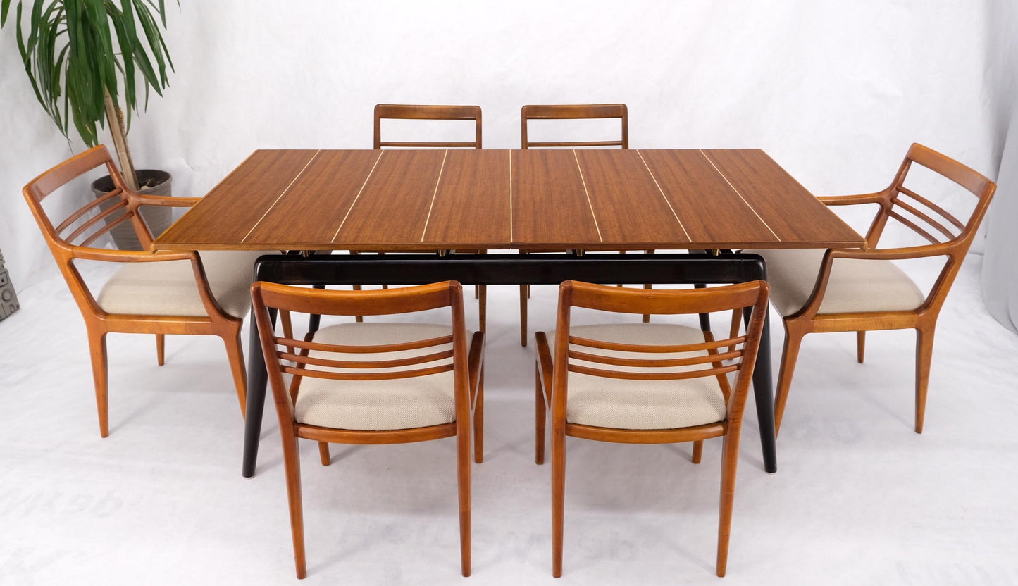 EstablishedLines Italian Mid-Century Modern Dining Table 8 Chairs Set New Linen Upholstery Seats
