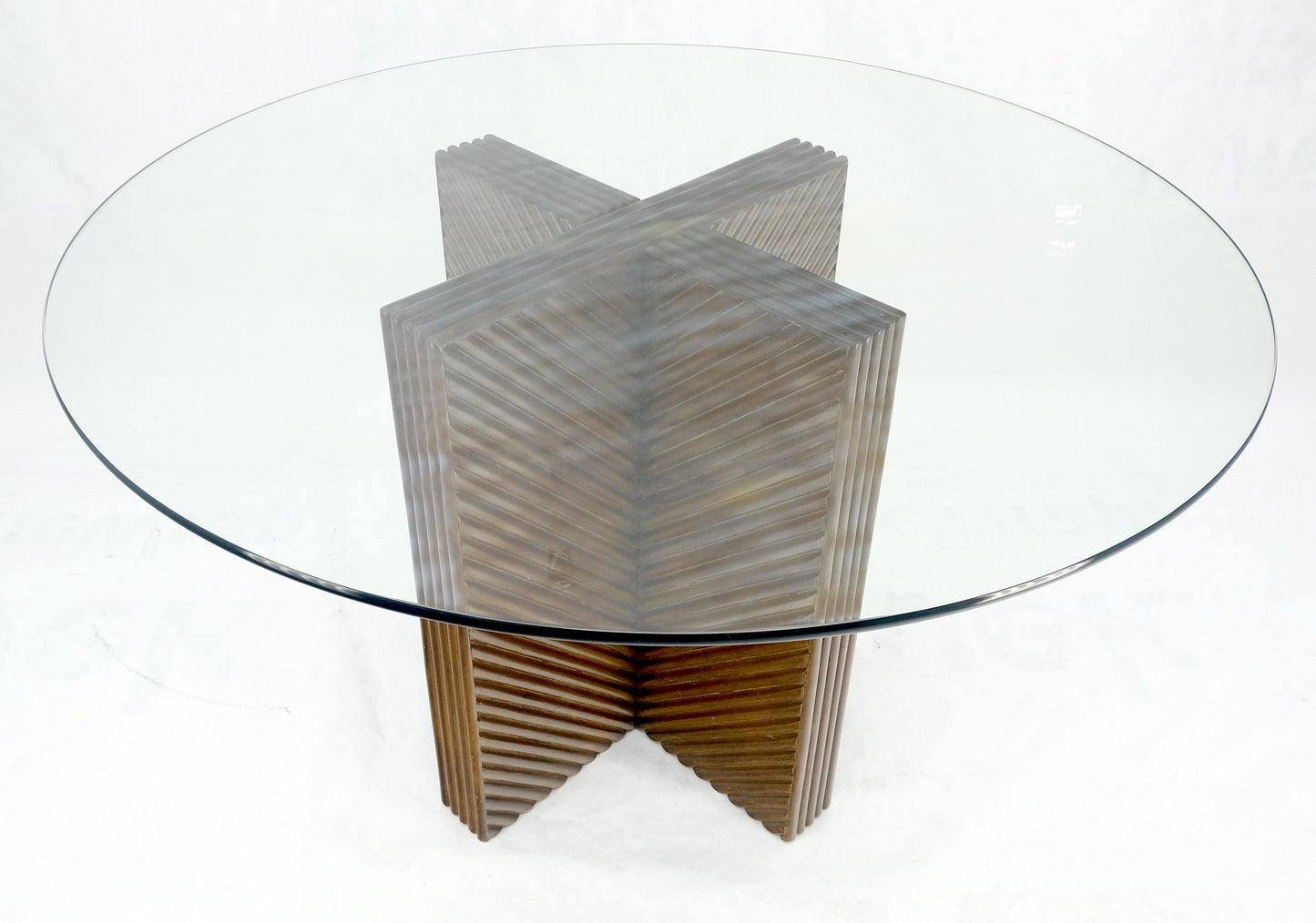 EstablishedLines Faux Bamboo Reed Cross X Shape Pedestal Base Glass Top Round Dining Table MINT!