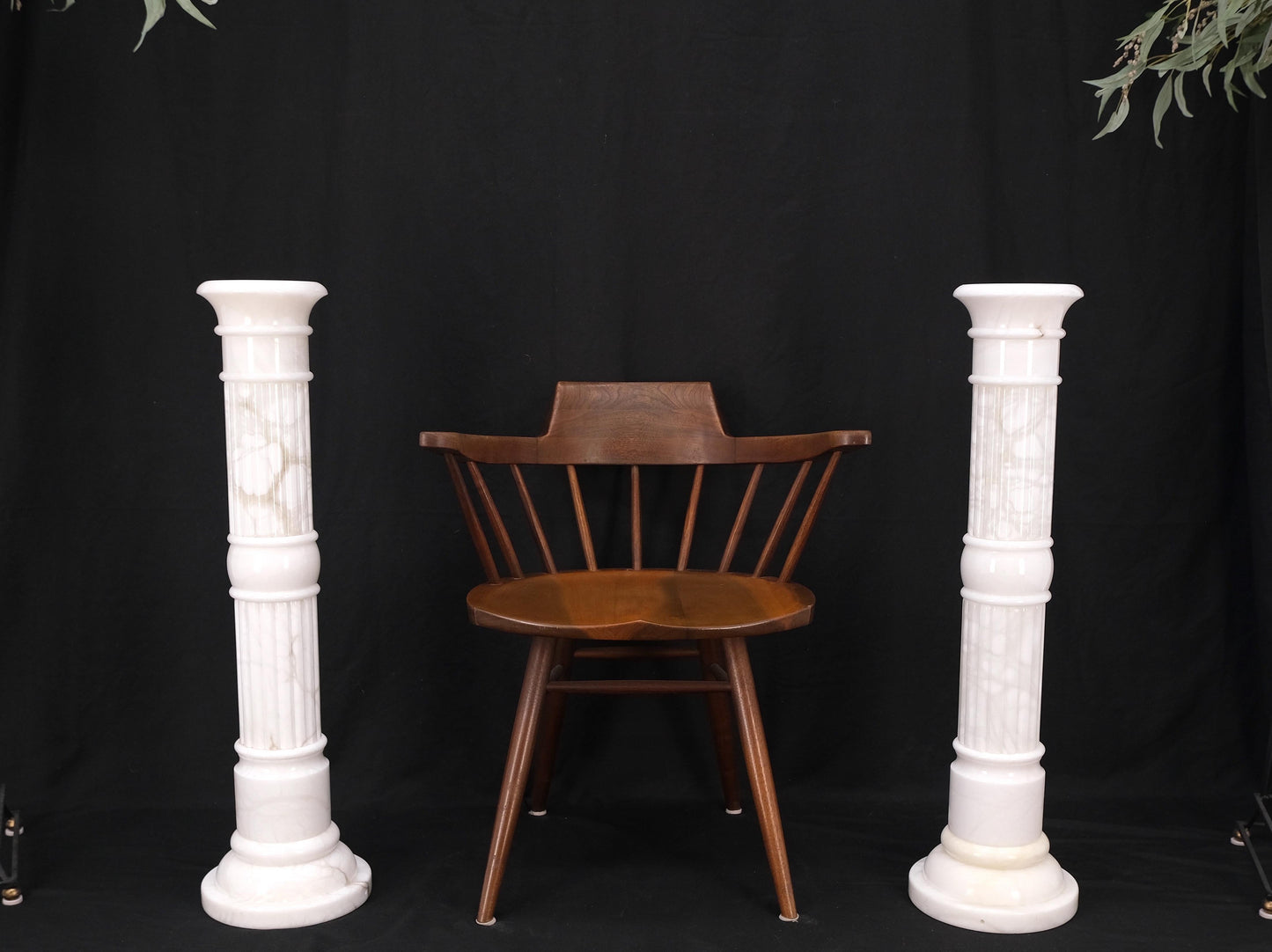 EstablishedLines Pair of Italian White Turned Marble Pedestals Columns Stands Mint