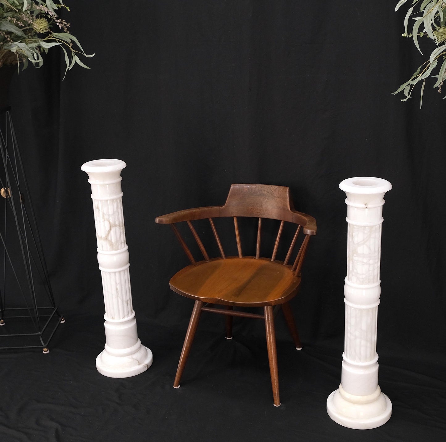 EstablishedLines Pair of Italian White Turned Marble Pedestals Columns Stands Mint