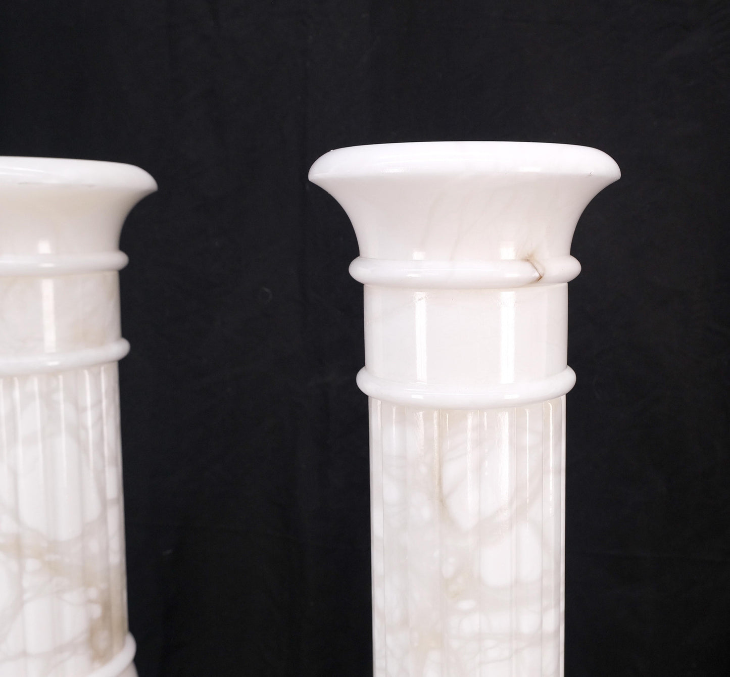 EstablishedLines Pair of Italian White Turned Marble Pedestals Columns Stands Mint