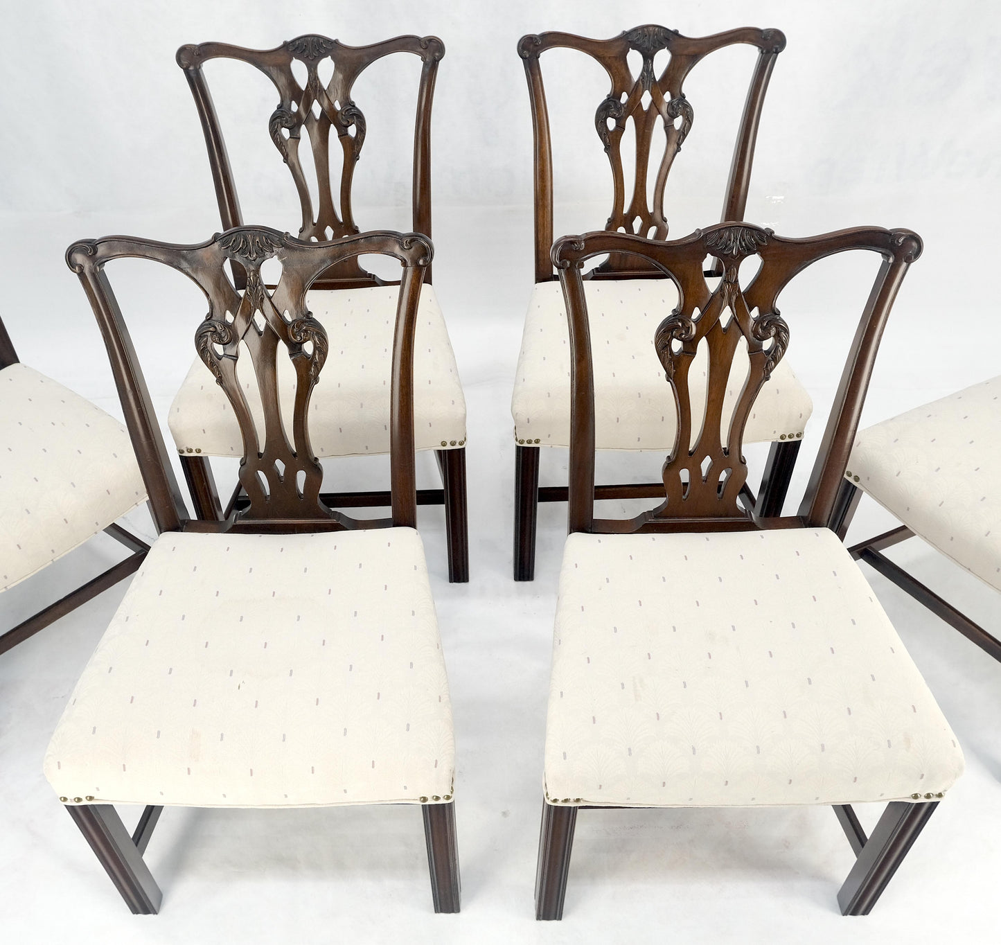 EstablishedLines Set of 6 c1940s Mahogany Fine Carved Chippendale Style Chairs Clean!