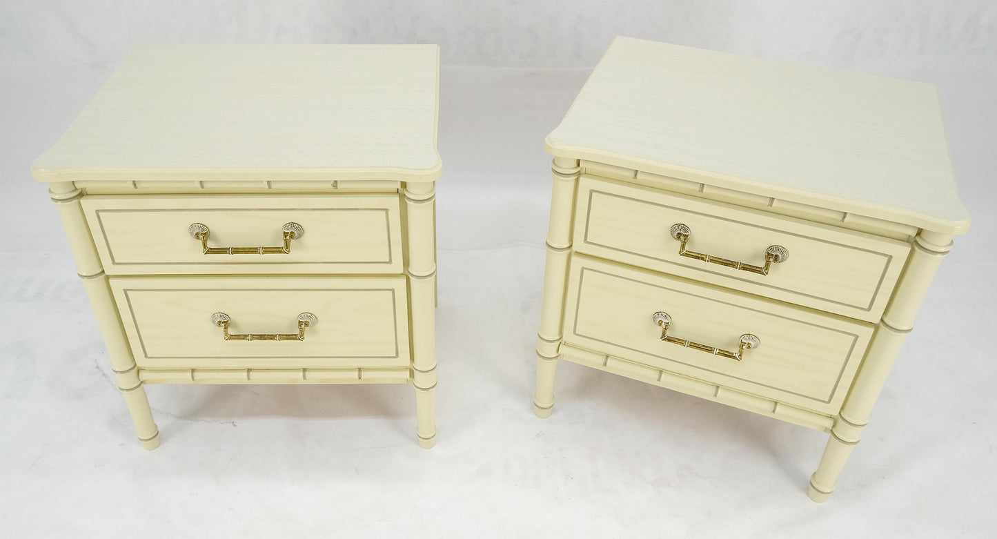 EstablishedLines Pair of Faux Bamboo Beige White Lacquer Two Drawers Nightstands End Tables MINT!