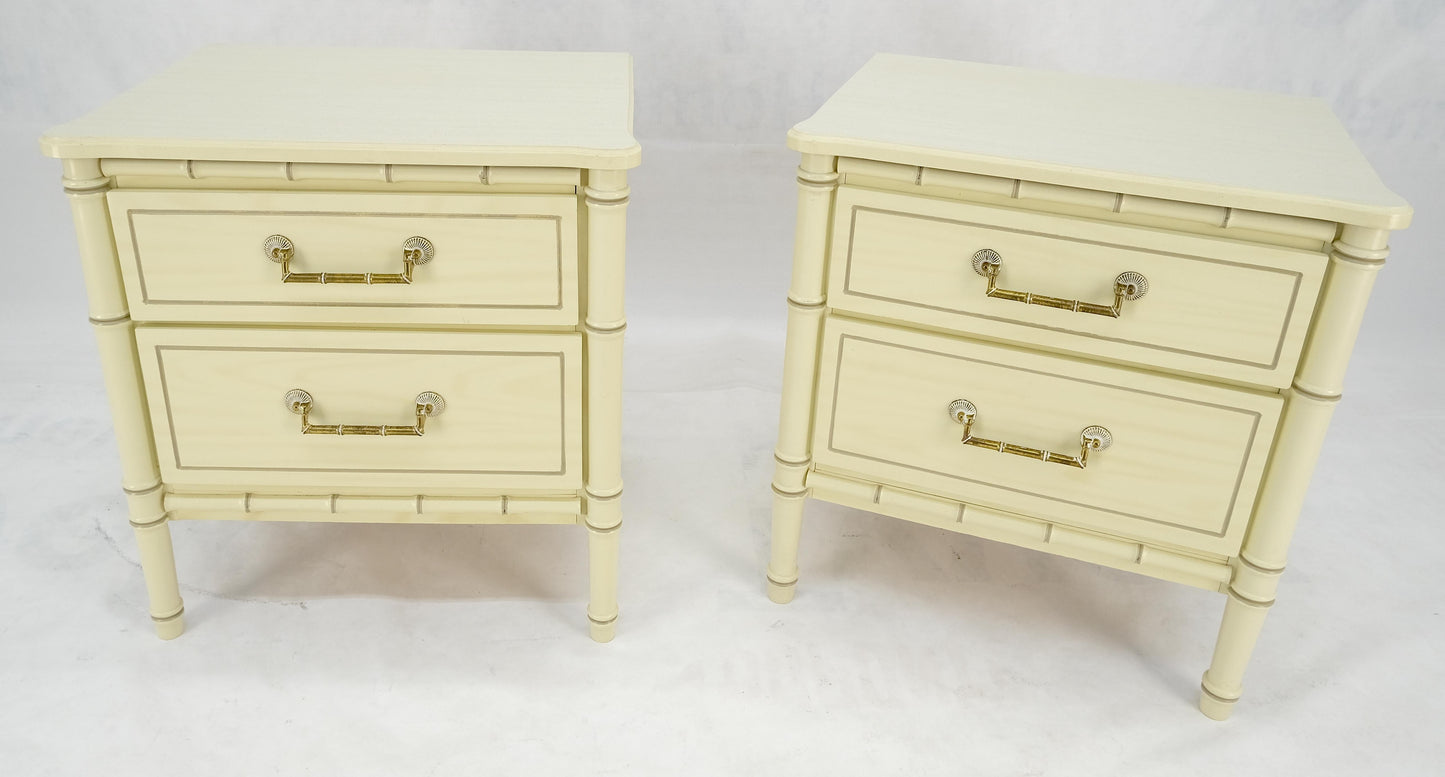 EstablishedLines Pair of Faux Bamboo Beige White Lacquer Two Drawers Nightstands End Tables MINT!