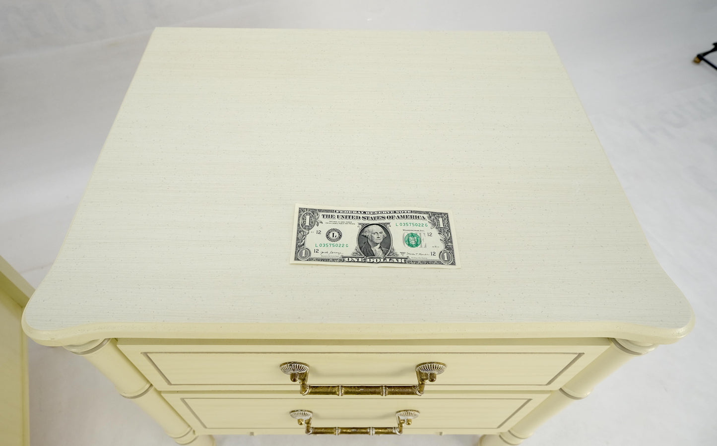 EstablishedLines Pair of Faux Bamboo Beige White Lacquer Two Drawers Nightstands End Tables MINT!