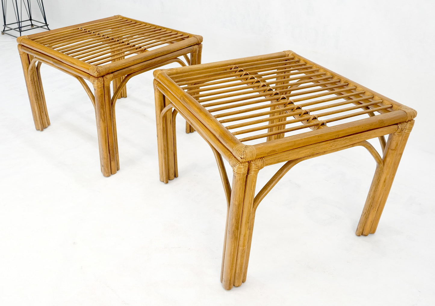 EstablishedLines Pair of Square Bamboo End Side Tables C1970s MINT