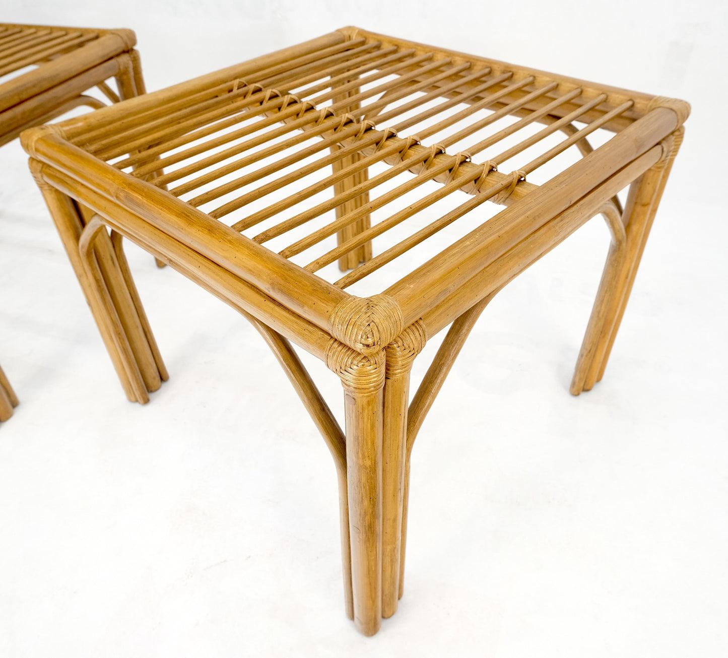 EstablishedLines Pair of Square Bamboo End Side Tables C1970s MINT