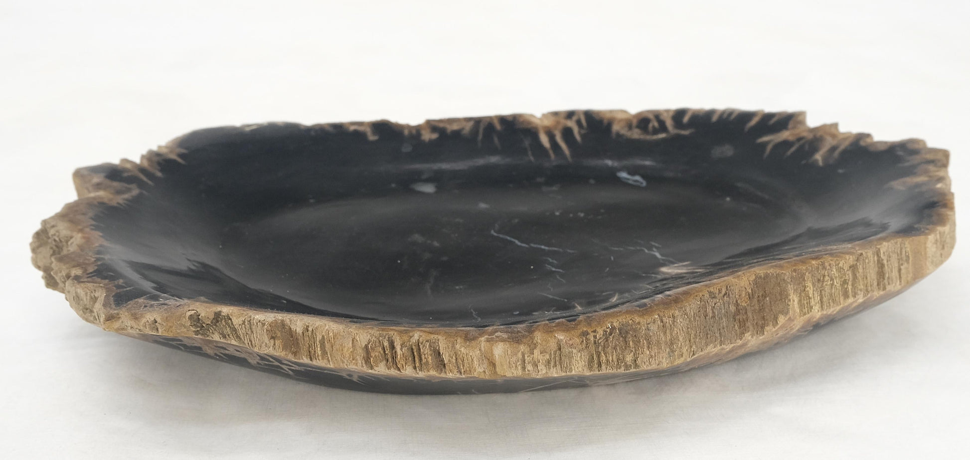 EstablishedLines Petrified Wood Heart Shape Solid Black Elongated Bowl Dish Large Plate Ashtray