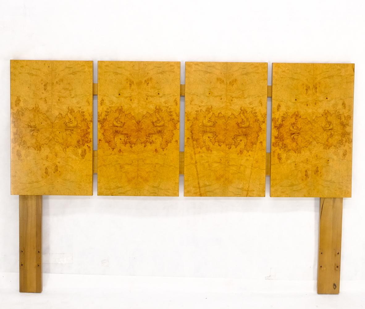 EstablishedLines Style of Milo Baughman Book Matched Burl Wood Queen or Full Size Headboard Bed