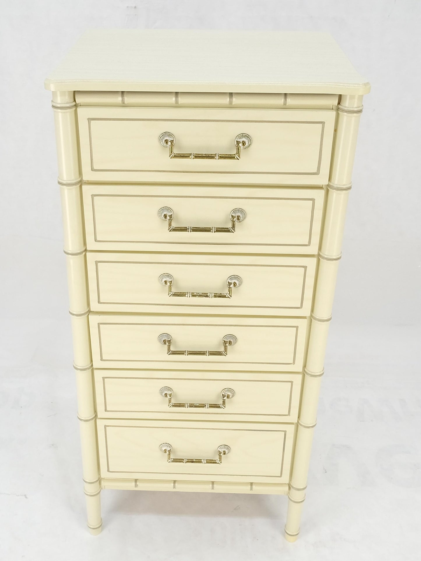 EstablishedLines Faux Bamboo Beige White Lacquer 48" Tall 6 Drawer Lingerie Chest Dresser MINT!