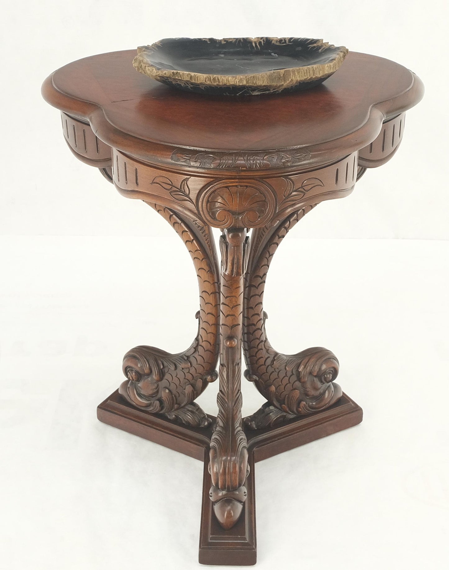 EstablishedLines Petrified Wood Heart Shape Solid Black Elongated Bowl Dish Large Plate Ashtray