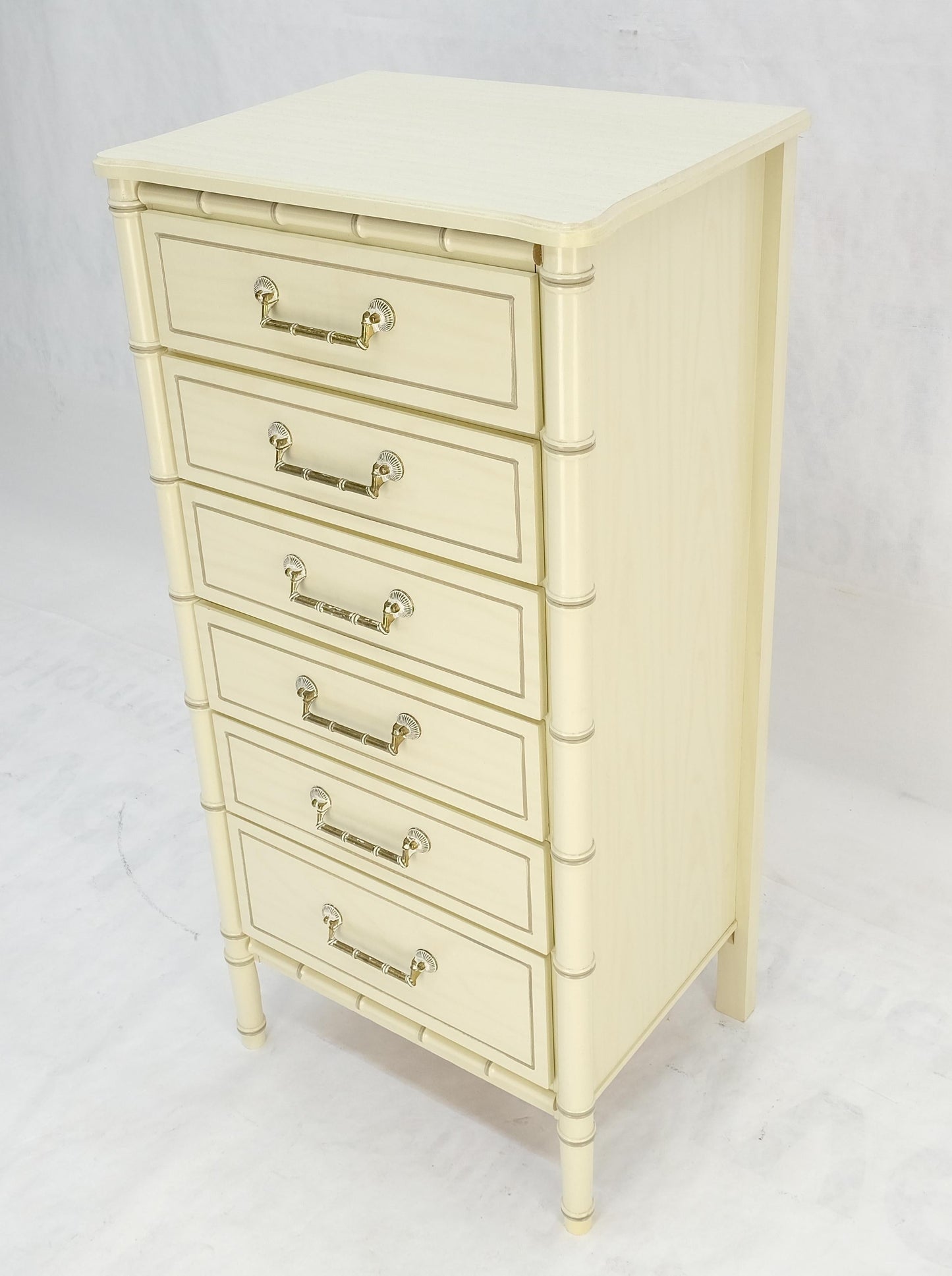 EstablishedLines Faux Bamboo Beige White Lacquer 48" Tall 6 Drawer Lingerie Chest Dresser MINT!