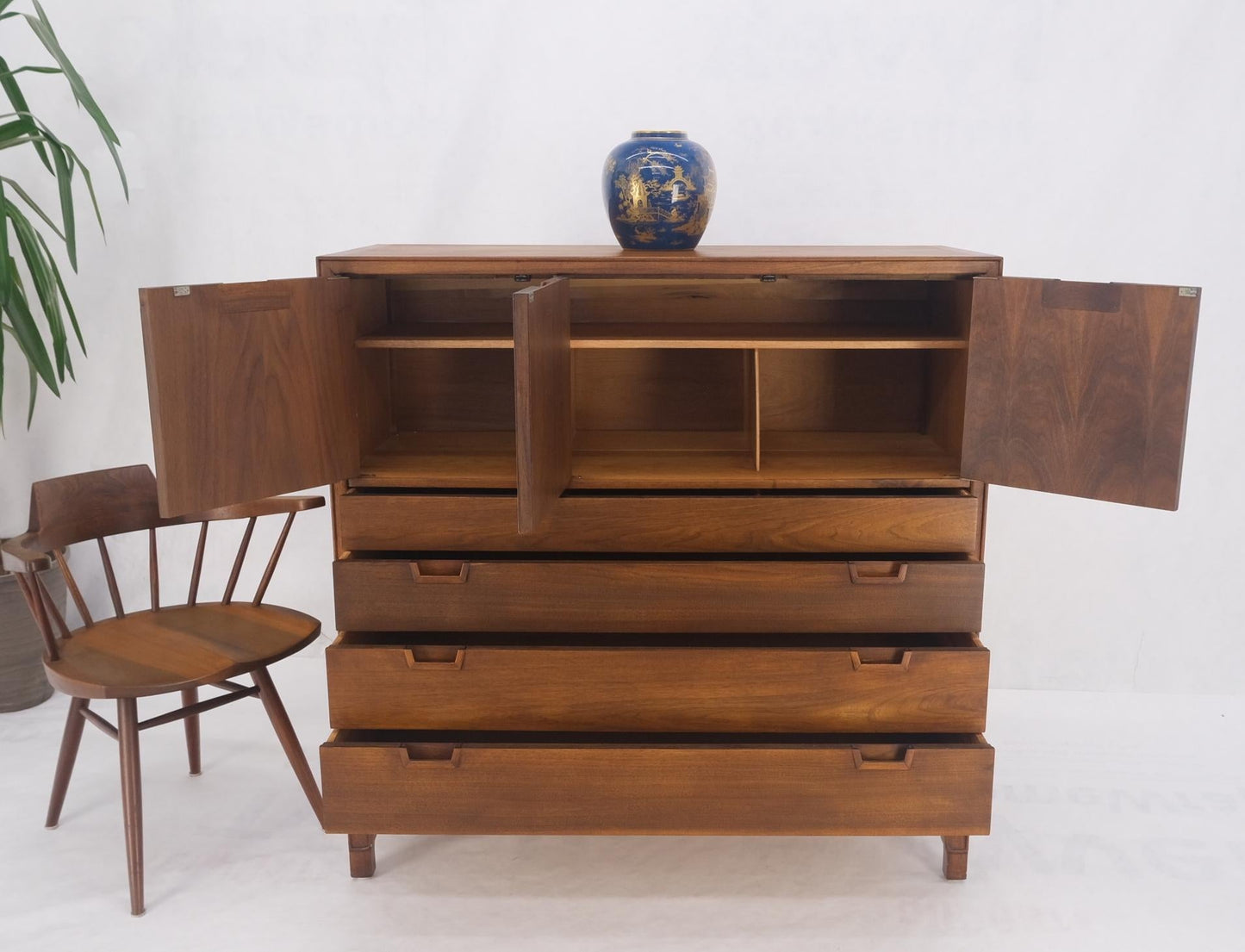 EstablishedLines Mid Century John Stuart Walnut 2 Doors 4 Drawers Gentleman's High Chest Dresser