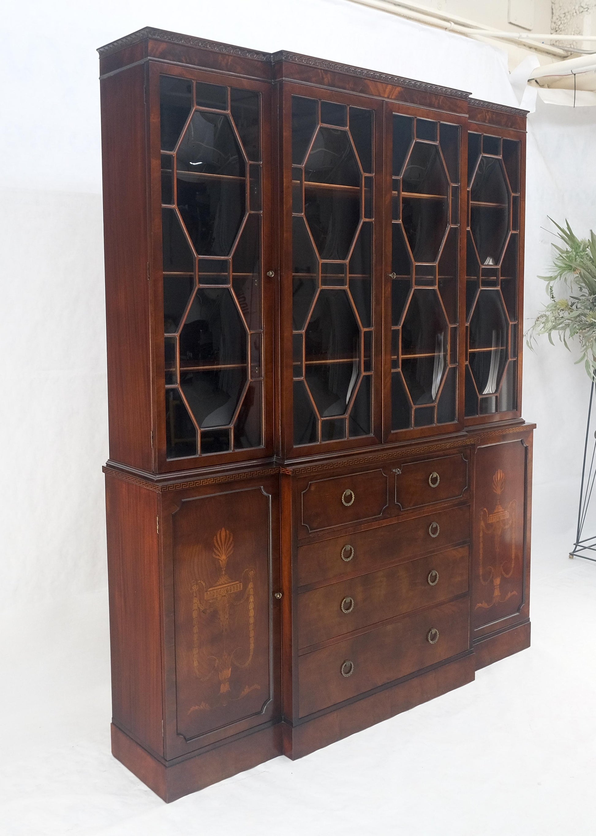 EstablishedLines Very Fine Custom c1940s Bubble Glass Drop Front Butlers Desk Break Front MINT