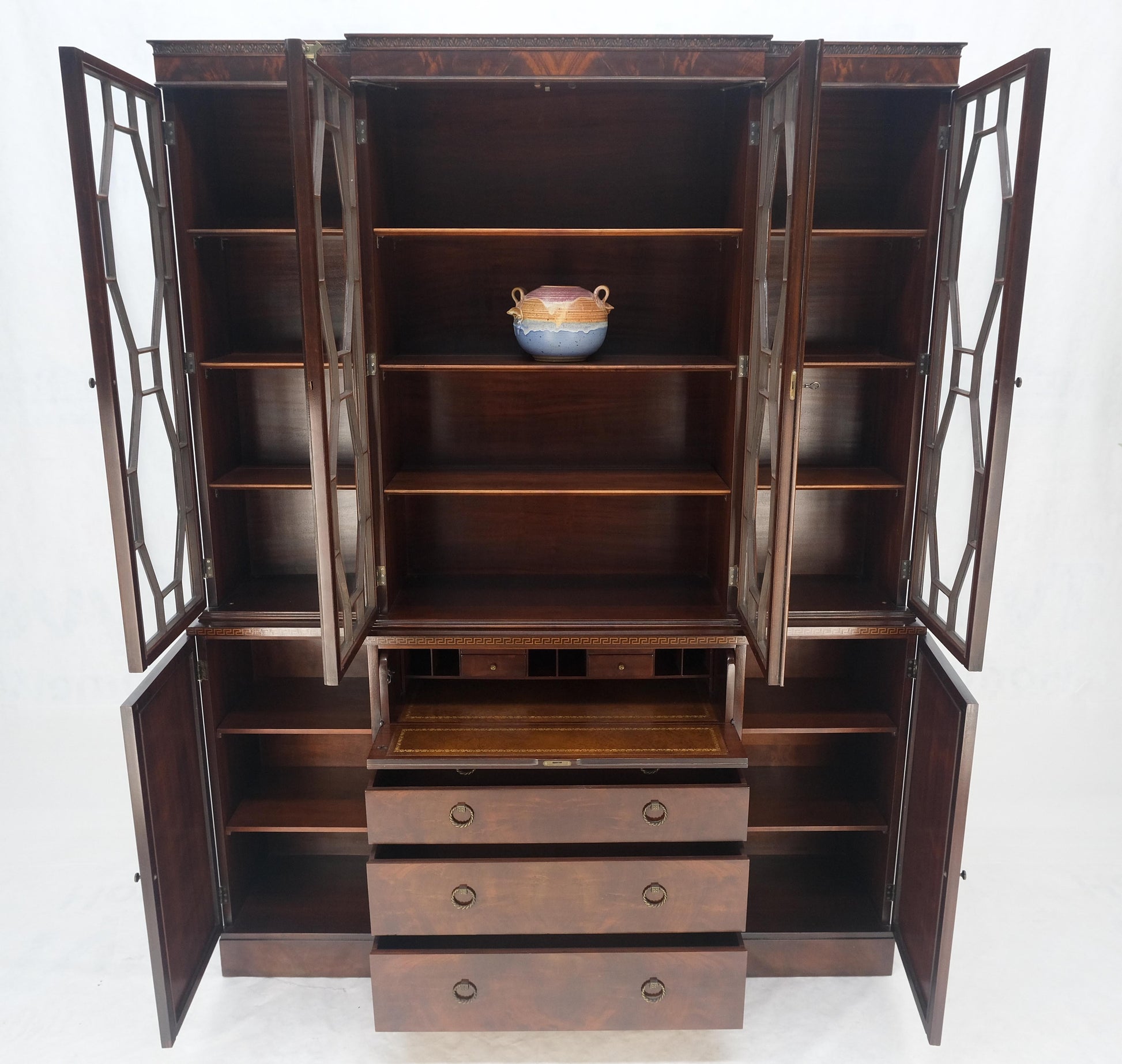 EstablishedLines Very Fine Custom c1940s Bubble Glass Drop Front Butlers Desk Break Front MINT