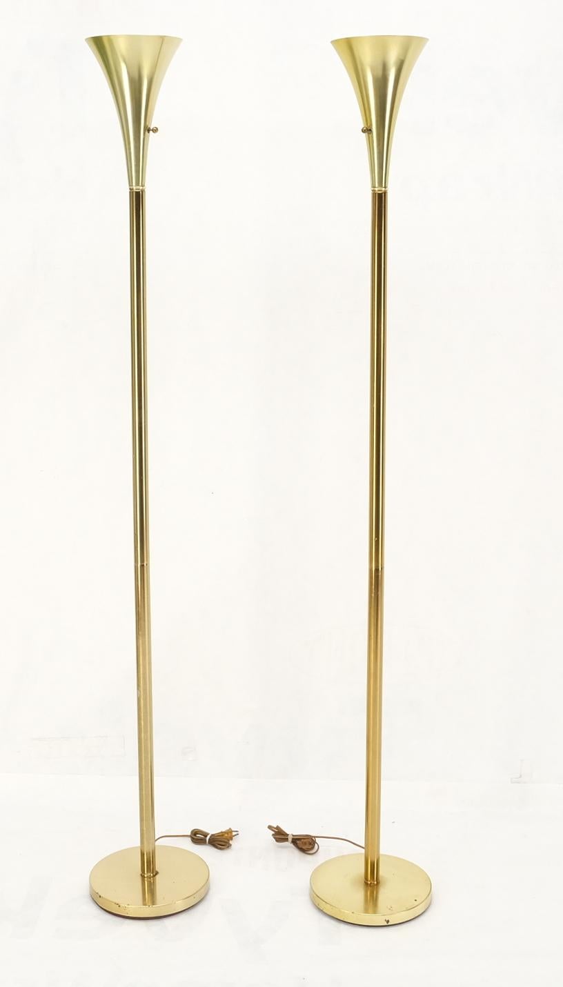 EstablishedLines Pair of Mid Century Modern Brass Trumpet Shape Floor Lamps Torcheres