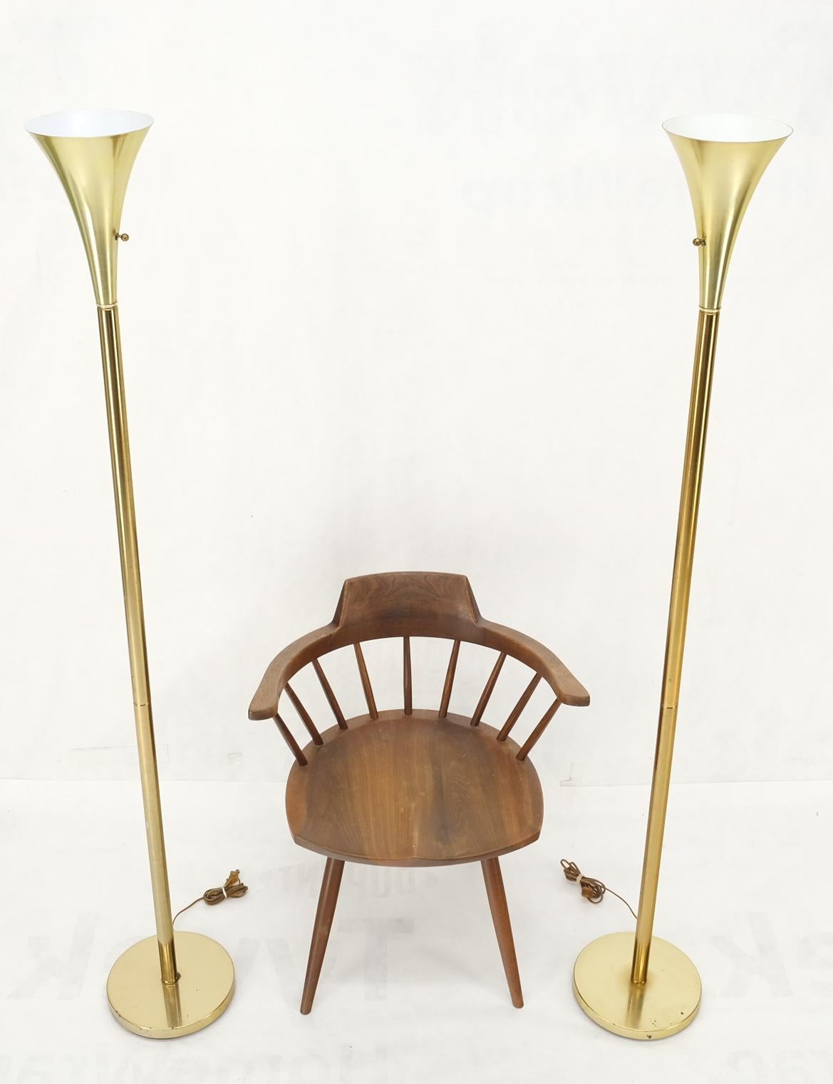 EstablishedLines Pair of Mid Century Modern Brass Trumpet Shape Floor Lamps Torcheres