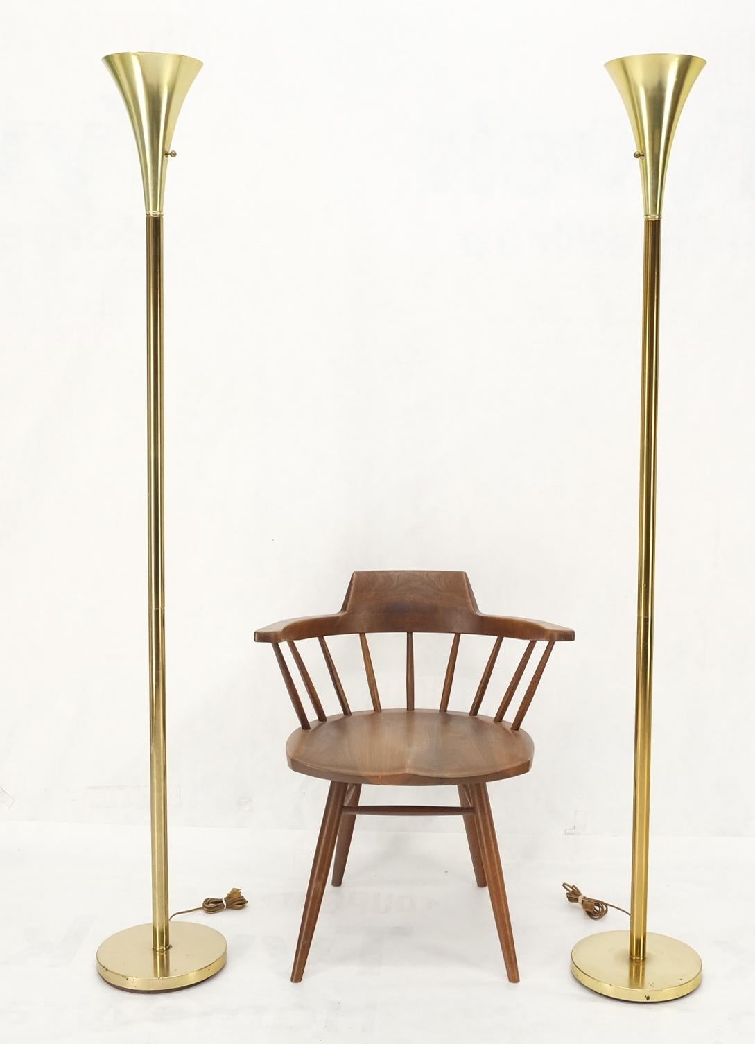 EstablishedLines Pair of Mid Century Modern Brass Trumpet Shape Floor Lamps Torcheres