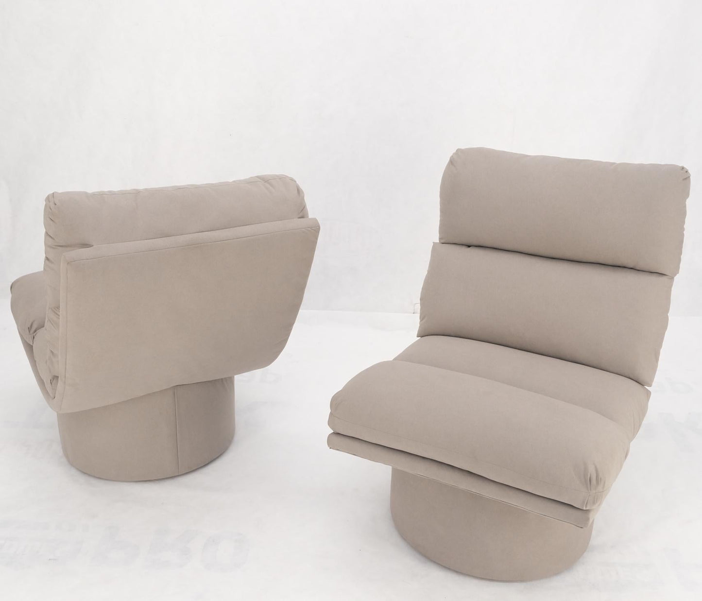 EstablishedLines Pair New Light Coffee to Grey Alcantera Upholstery Scoop Lounge Chairs SHARP!