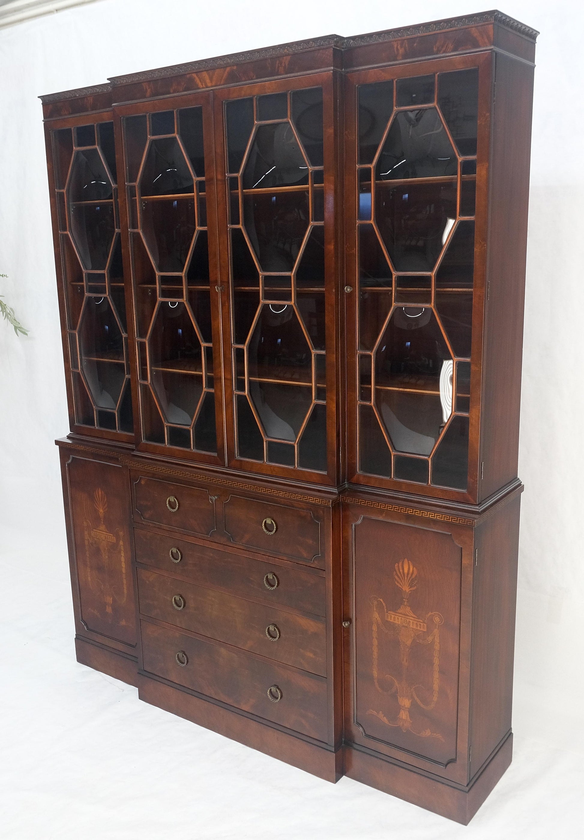 EstablishedLines Very Fine Custom c1940s Bubble Glass Drop Front Butlers Desk Break Front MINT