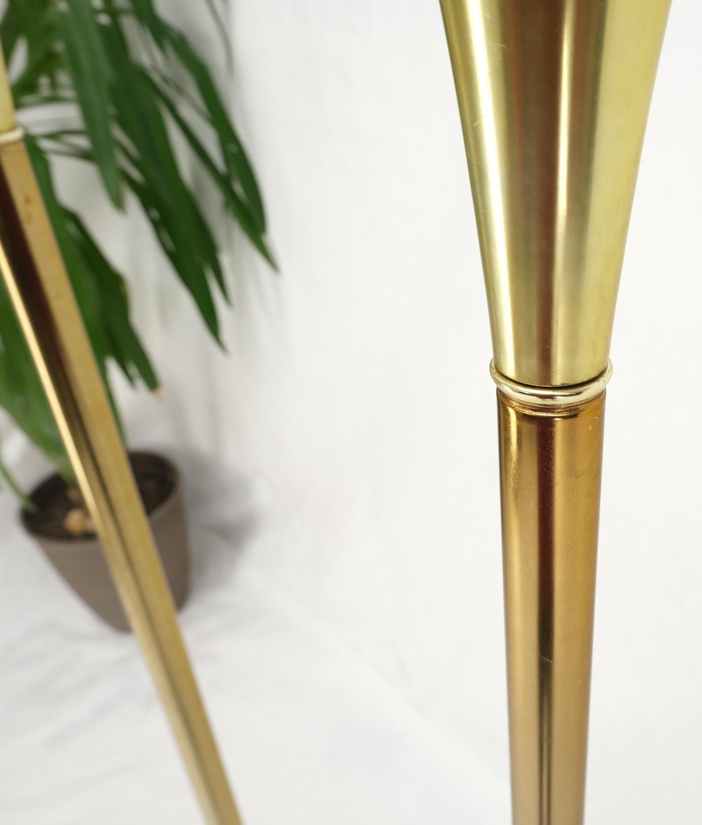 EstablishedLines Pair of Mid Century Modern Brass Trumpet Shape Floor Lamps Torcheres