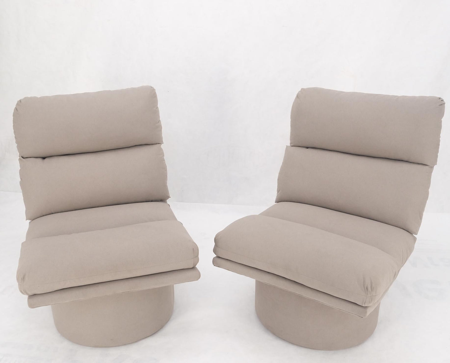 EstablishedLines Pair New Light Coffee to Grey Alcantera Upholstery Scoop Lounge Chairs SHARP!