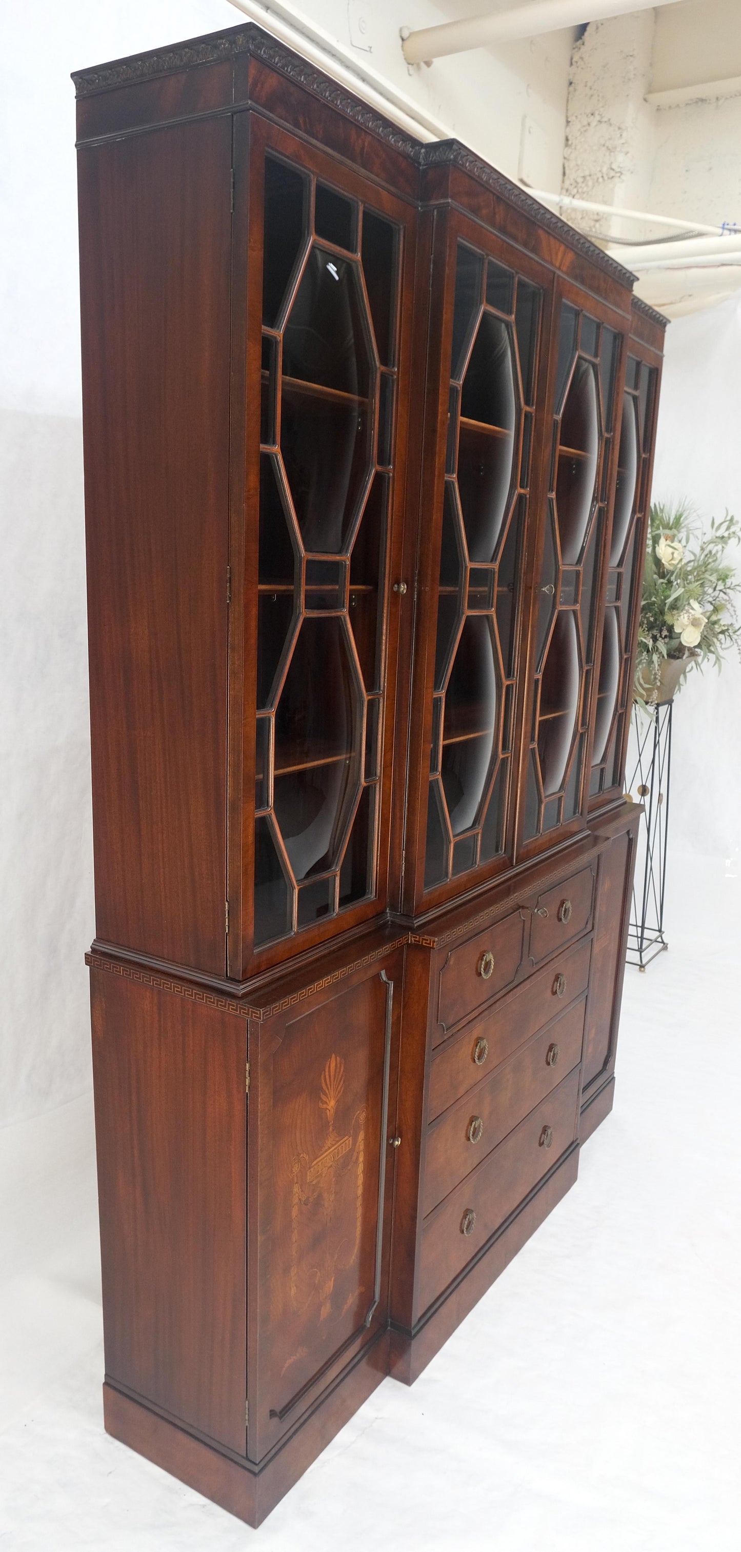 EstablishedLines Very Fine Custom c1940s Bubble Glass Drop Front Butlers Desk Break Front MINT