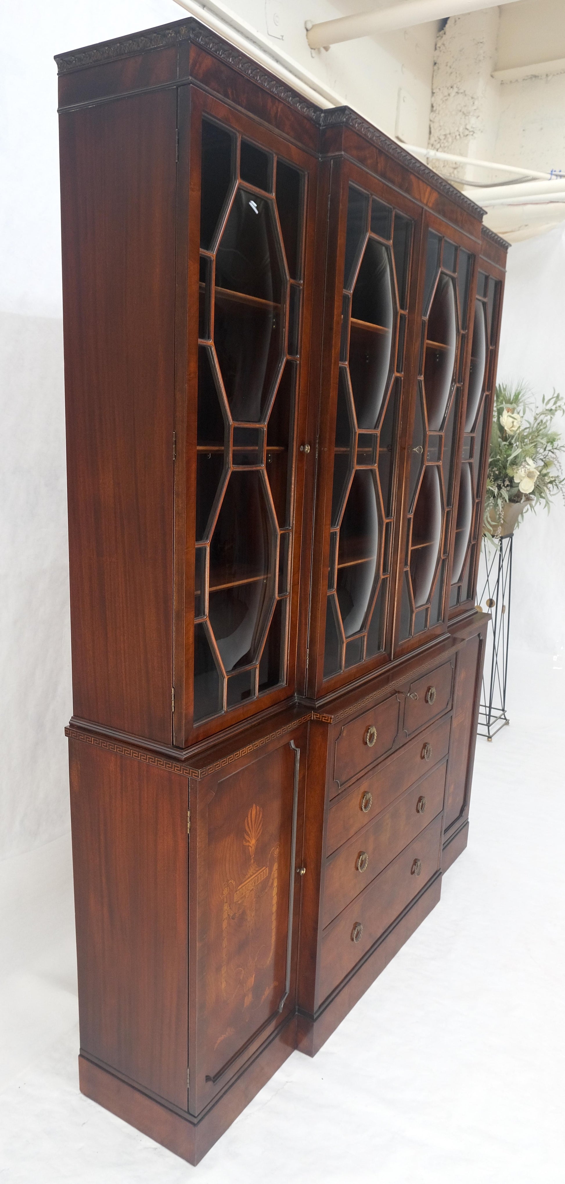 EstablishedLines Very Fine Custom c1940s Bubble Glass Drop Front Butlers Desk Break Front MINT