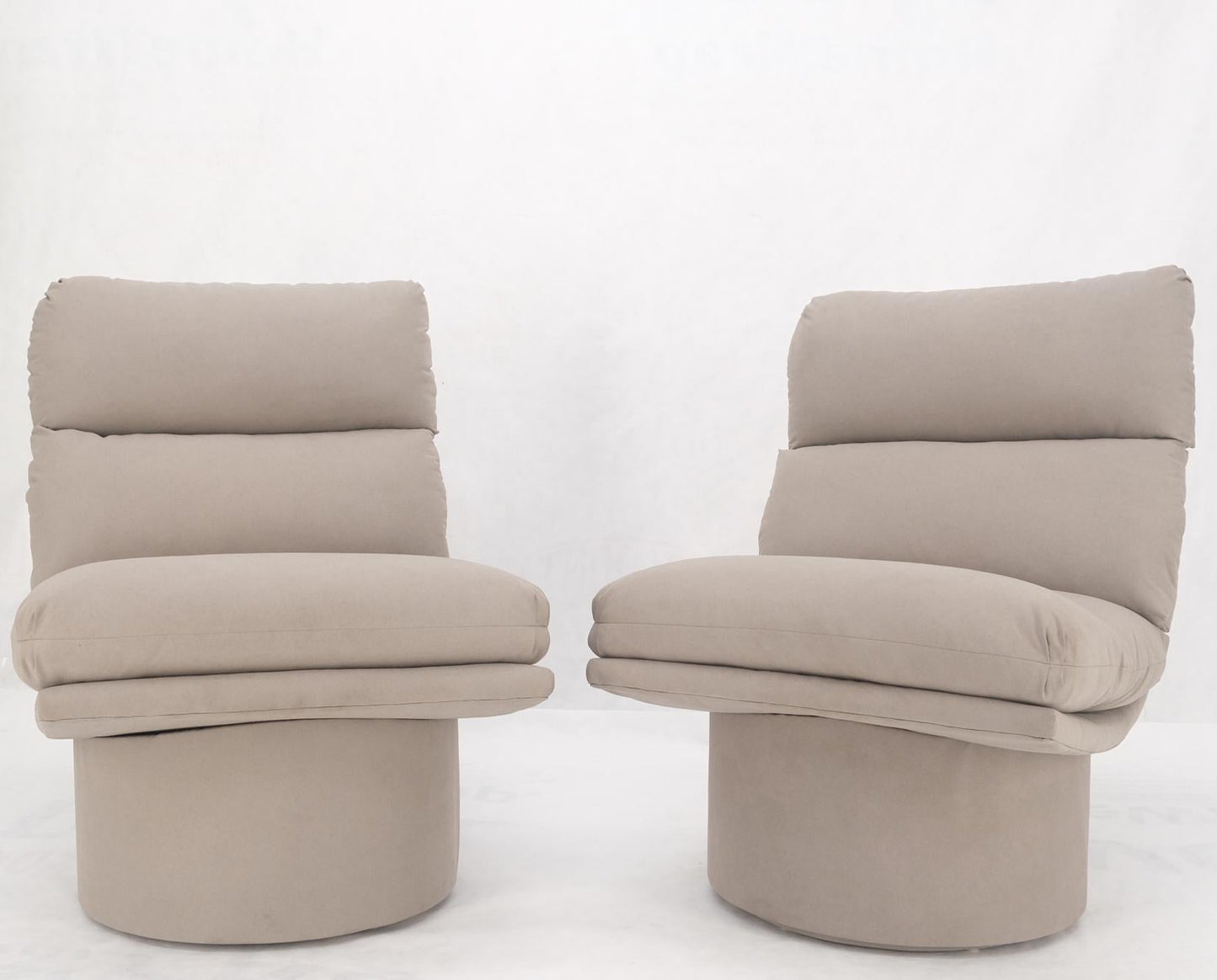 EstablishedLines Pair New Light Coffee to Grey Alcantera Upholstery Scoop Lounge Chairs SHARP!