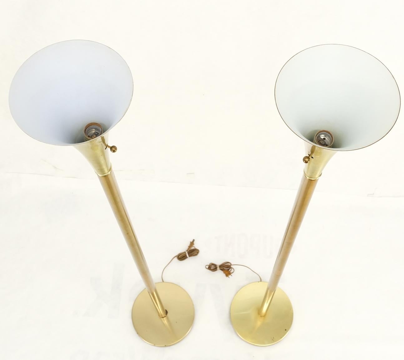 EstablishedLines Pair of Mid Century Modern Brass Trumpet Shape Floor Lamps Torcheres
