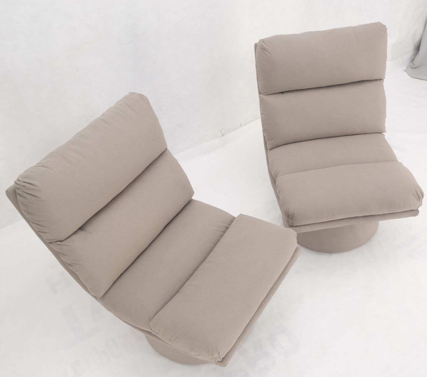 EstablishedLines Pair New Light Coffee to Grey Alcantera Upholstery Scoop Lounge Chairs SHARP!