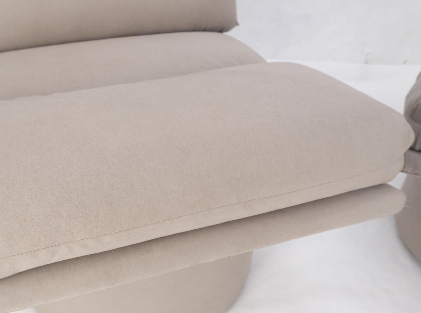 EstablishedLines Pair New Light Coffee to Grey Alcantera Upholstery Scoop Lounge Chairs SHARP!
