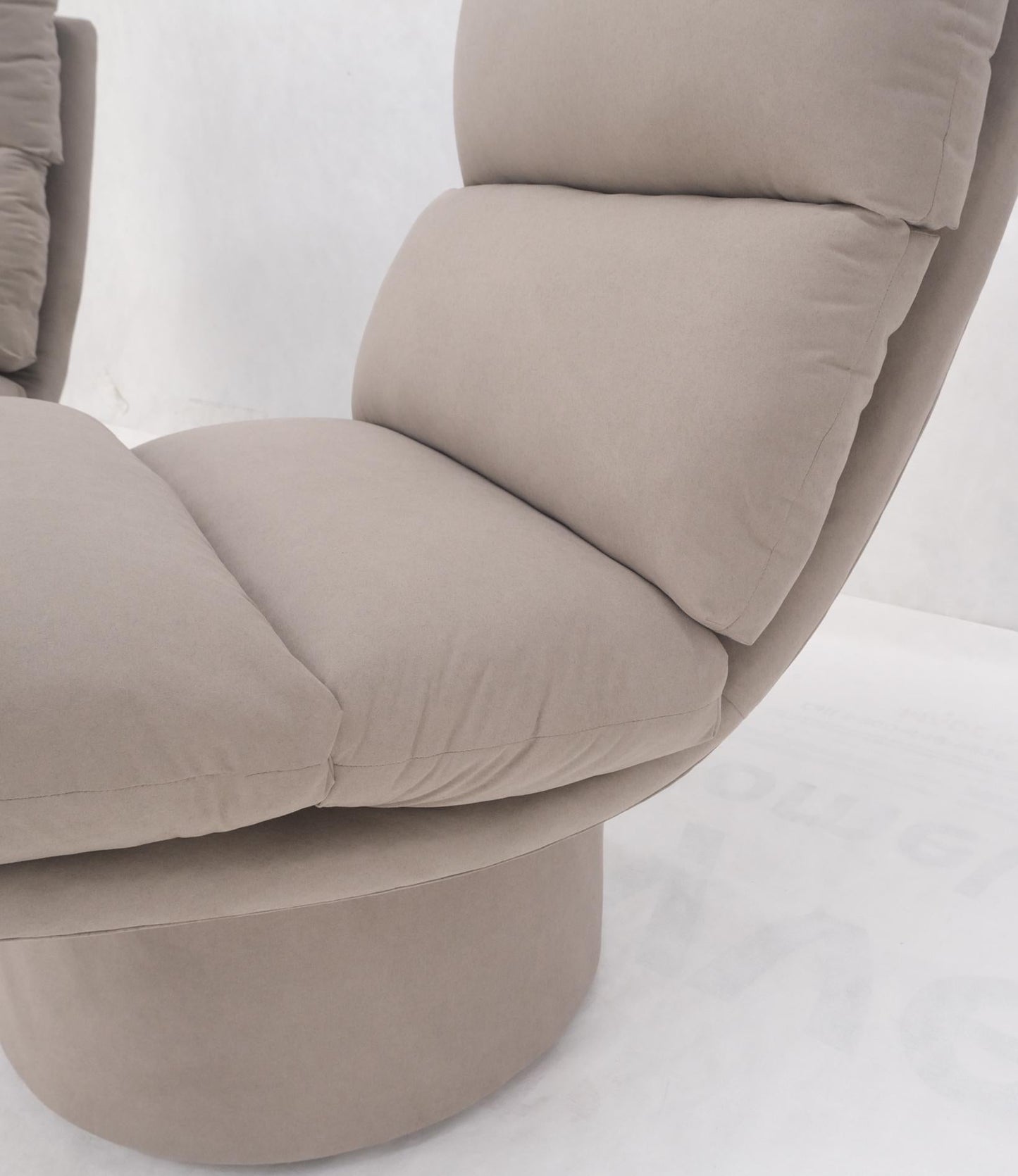 EstablishedLines Pair New Light Coffee to Grey Alcantera Upholstery Scoop Lounge Chairs SHARP!