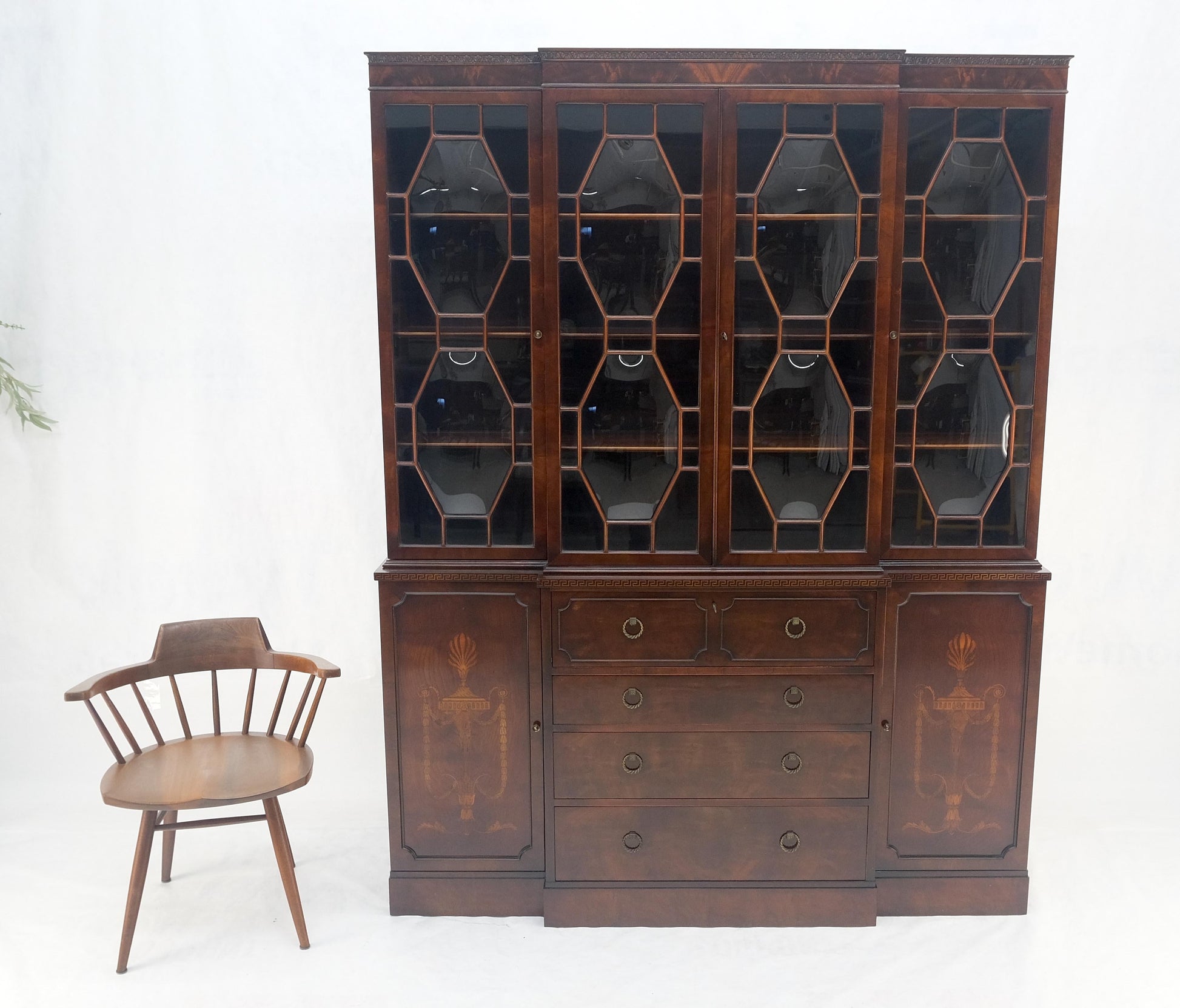 EstablishedLines Very Fine Custom c1940s Bubble Glass Drop Front Butlers Desk Break Front MINT