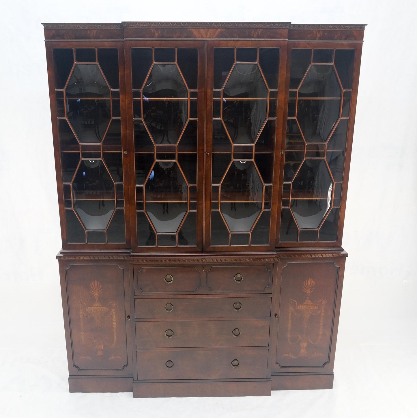 EstablishedLines Very Fine Custom c1940s Bubble Glass Drop Front Butlers Desk Break Front MINT